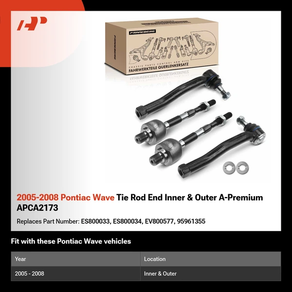 2005-2008 Pontiac Wave Tie Rod End Inner & Outer A-Premium APCA2173