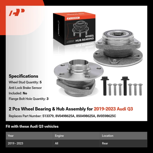 2 Pcs Wheel Bearing & Hub Assembly for 2019-2023 Audi Q3