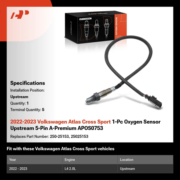 2022-2023 Volkswagen Atlas Cross Sport 1-Pc Oxygen Sensor Upstream 5-Pin A-Premium APOS0753