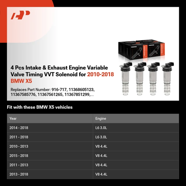 4 Pcs Intake & Exhaust Engine Variable Valve Timing VVT Solenoid for 2010-2018 BMW X5