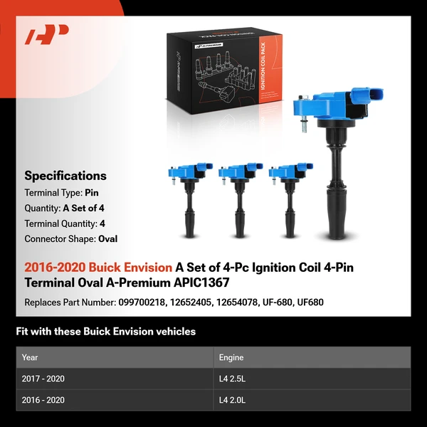 2016-2020 Buick Envision A Set of 4-Pc Ignition Coil 4-Pin Terminal Oval A-Premium APIC1367