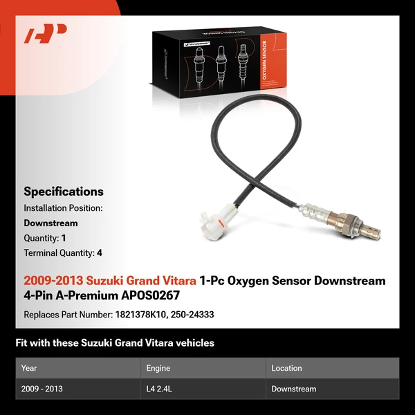 2009-2013 Suzuki Grand Vitara 1-Pc Oxygen Sensor Downstream 4-Pin A-Premium APOS0267