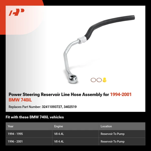 Power Steering Reservoir Line Hose Assembly for 1994-2001 BMW 740iL
