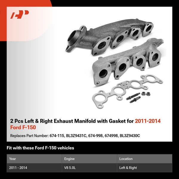 2 Pcs Left & Right Exhaust Manifold with Gasket for 2011-2014 Ford F-150