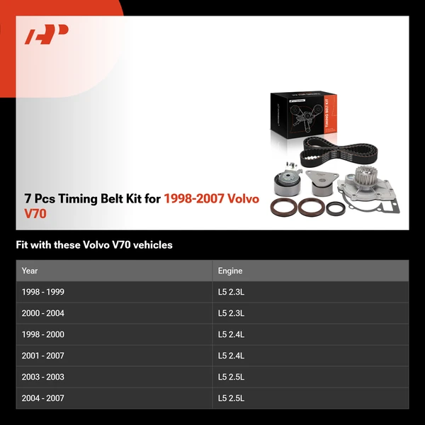 7 Pcs Timing Belt Kit for 1998-2007 Volvo V70