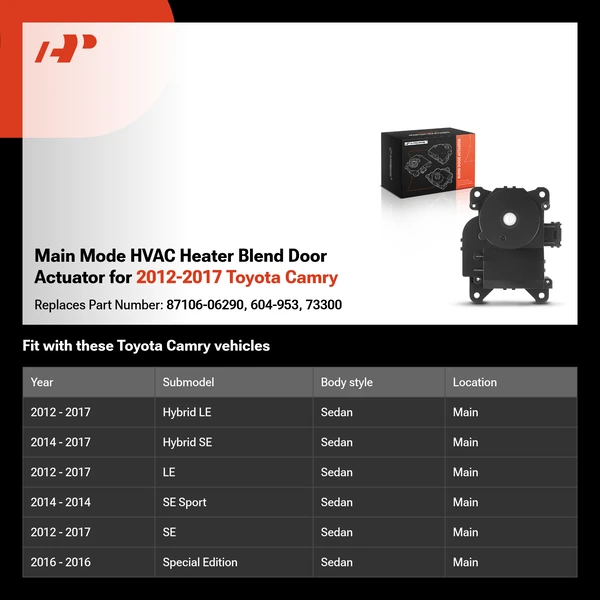 Main Mode HVAC Heater Blend Door Actuator for 2012-2017 Toyota Camry