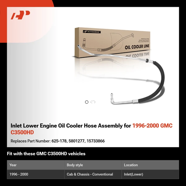 Inlet Lower Engine Oil Cooler Hose Assembly for 1996-2000 GMC C3500HD