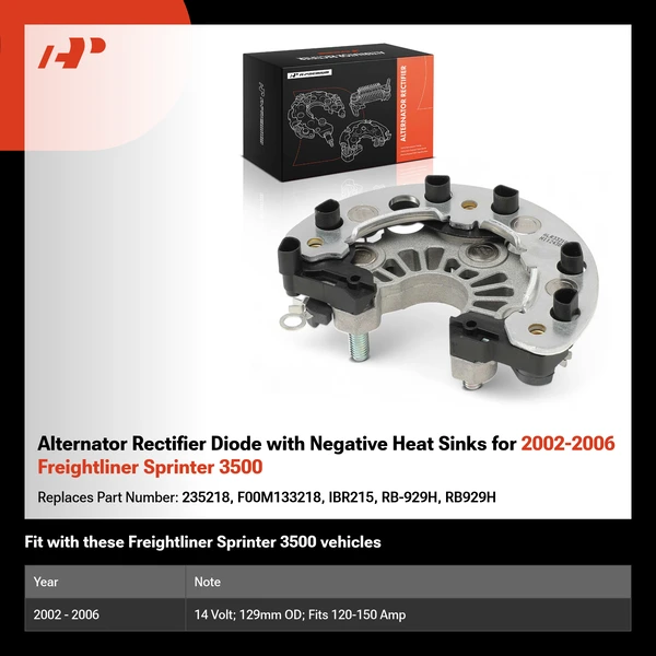 Alternator Rectifier Diode with Negative Heat Sinks for 2002-2006 Freightliner Sprinter 3500
