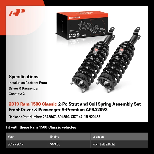 2019 Ram 1500 Classic 2-Pc Strut and Coil Spring Assembly Set Front Driver & Passenger A-Premium APSA2093