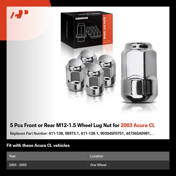 5 Pcs Front or Rear M12-1.5 Wheel Lug Nut for 2003 Acura CL