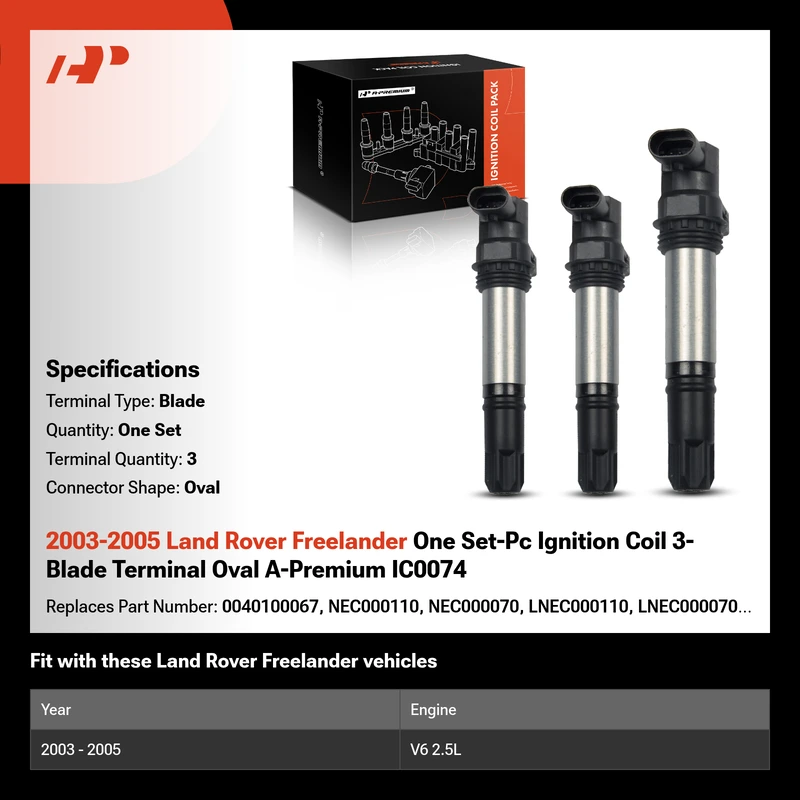 2003-2005 Land Rover Freelander One Set-Pc Ignition Coil 3-Blade Terminal Oval A-Premium IC0074