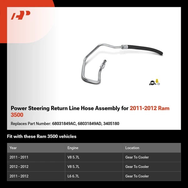 Power Steering Return Line Hose Assembly for 2011-2012 Ram 3500