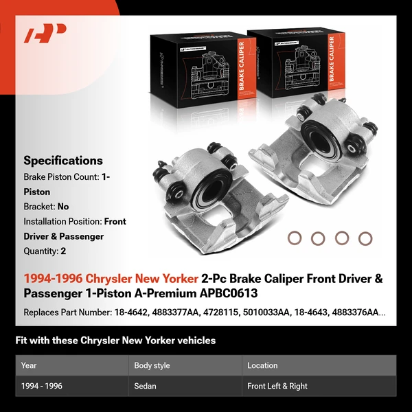 1994-1996 Chrysler New Yorker 2-Pc Brake Caliper Front Driver & Passenger 1-Piston A-Premium APBC0613