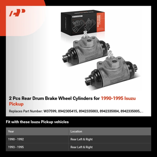 2 Pcs Rear Drum Brake Wheel Cylinders for 1990-1995 Isuzu Pickup