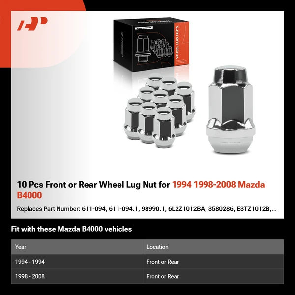 10 Pcs Front or Rear Wheel Lug Nut for 1994 1998-2008 Mazda B4000