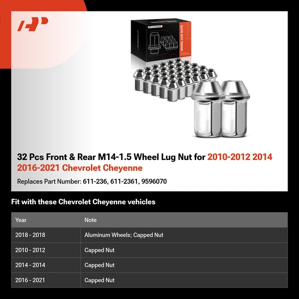 32 Pcs Front & Rear M14-1.5 Wheel Lug Nut for 2010-2012 2014 2016-2021 Chevrolet Cheyenne