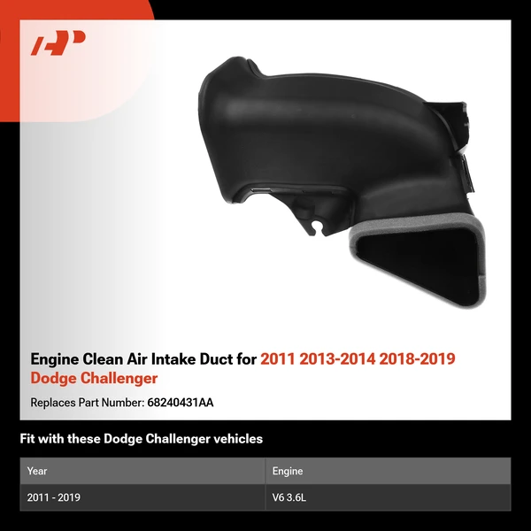 Engine Clean Air Intake Duct for 2011 2013-2014 2018-2019 Dodge Challenger