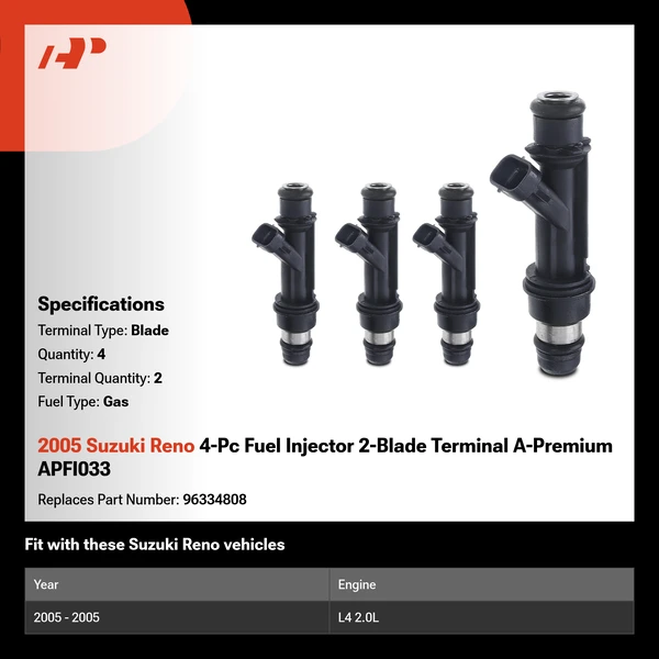 2005 Suzuki Reno 4-Pc Fuel Injector 2-Blade Terminal A-Premium APFI033