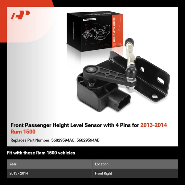 Front Passenger Height Level Sensor with 4 Pins for 2013-2014 Ram 1500