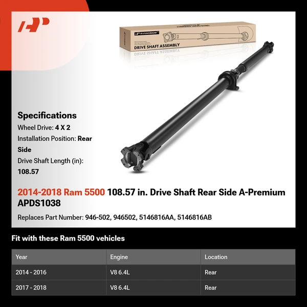 2014-2018 Ram 5500 108.57 in. Drive Shaft Rear Side A-Premium APDS1038