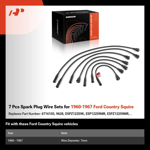 7 Pcs Spark Plug Wire Sets for 1960-1967 Ford Country Squire