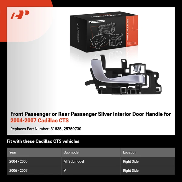 Front Passenger or Rear Passenger Silver Interior Door Handle for 2004-2007 Cadillac CTS