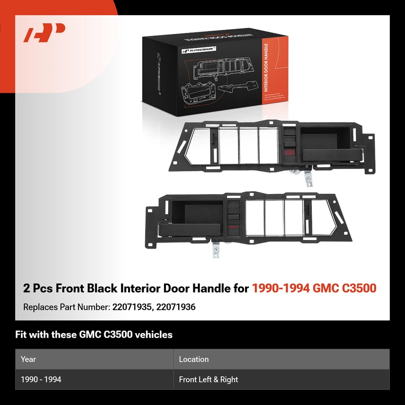 2 Pcs Front Black Interior Door Handle for 1990-1994 GMC C3500
