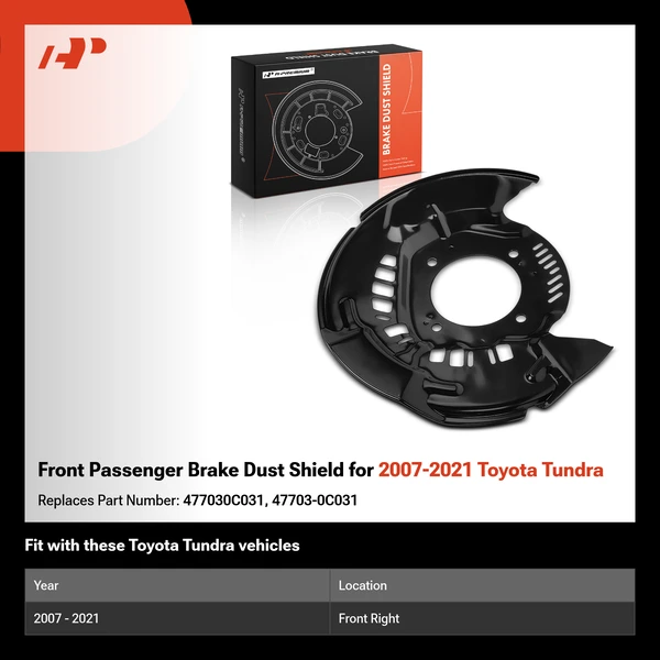 Front Passenger Brake Dust Shield for 2007-2021 Toyota Tundra