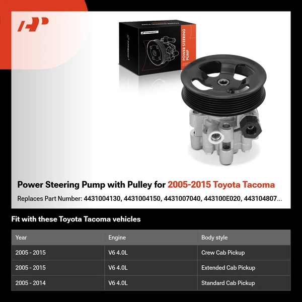 Power Steering Pump with Pulley for 2005-2015 Toyota Tacoma
