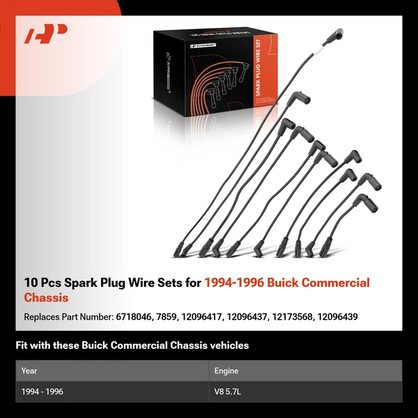 10 Pcs Spark Plug Wire Sets for 1994-1996 Buick Commercial Chassis