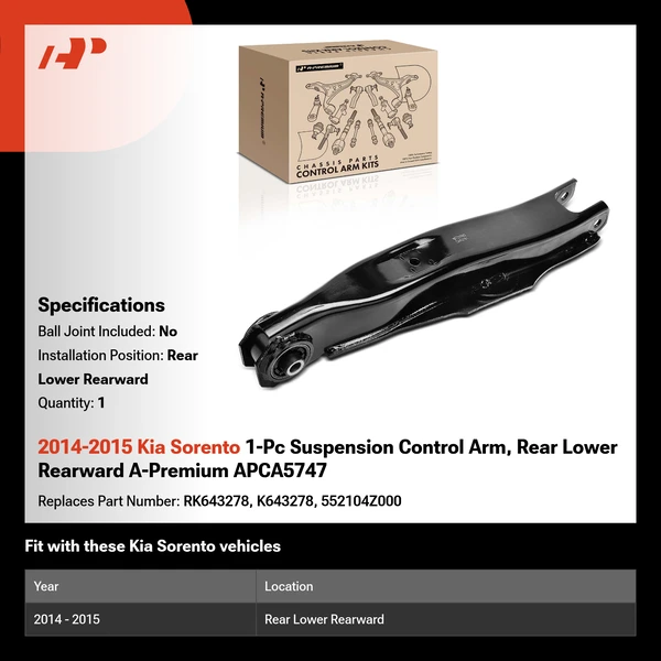 2014-2015 Kia Sorento 1-Pc Suspension Control Arm, Rear Lower Rearward A-Premium APCA5747