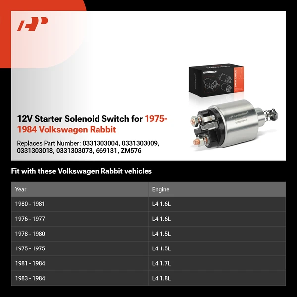 12V Starter Solenoid Switch for 1975-1984 Volkswagen Rabbit
