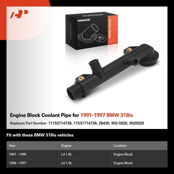 Engine Block Coolant Pipe for 1991-1997 BMW 318is