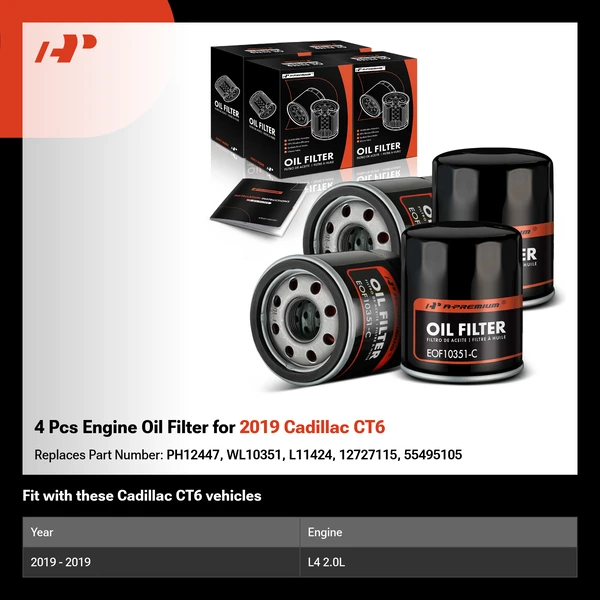 4 Pcs Engine Oil Filter for 2019 Cadillac CT6
