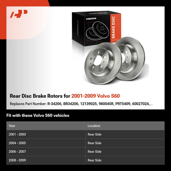 Rear Disc Brake Rotors for 2001-2009 Volvo S60