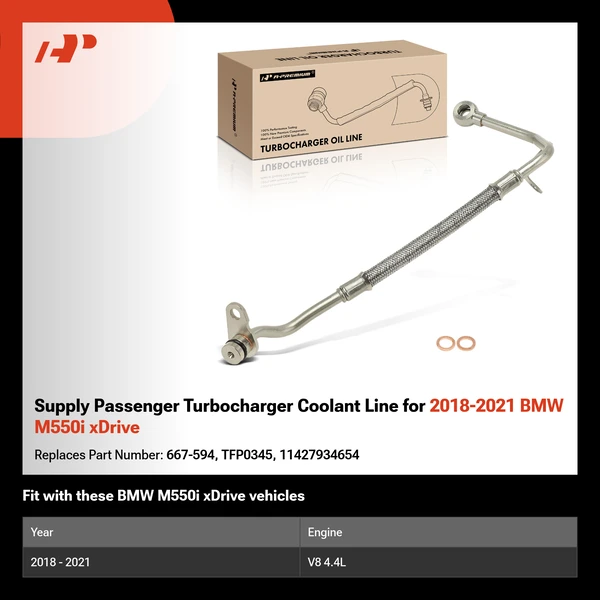 Supply Passenger Turbocharger Coolant Line for 2018-2021 BMW M550i xDrive
