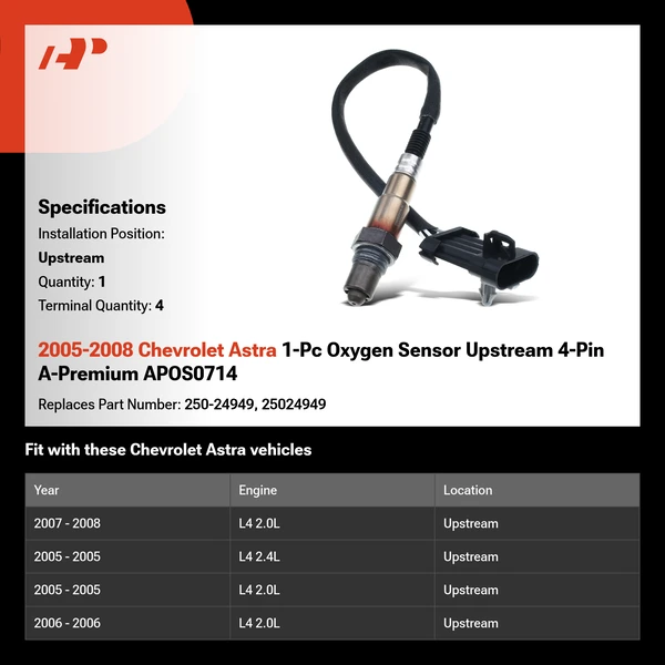 2005-2008 Chevrolet Astra 1-Pc Oxygen Sensor Upstream 4-Pin A-Premium APOS0714