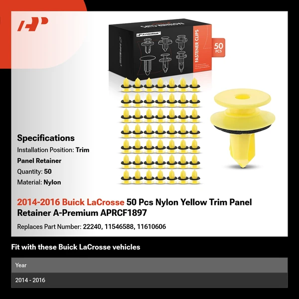 2014-2016 Buick LaCrosse 50 Pcs Nylon Yellow Trim Panel Retainer A-Premium APRCF1897