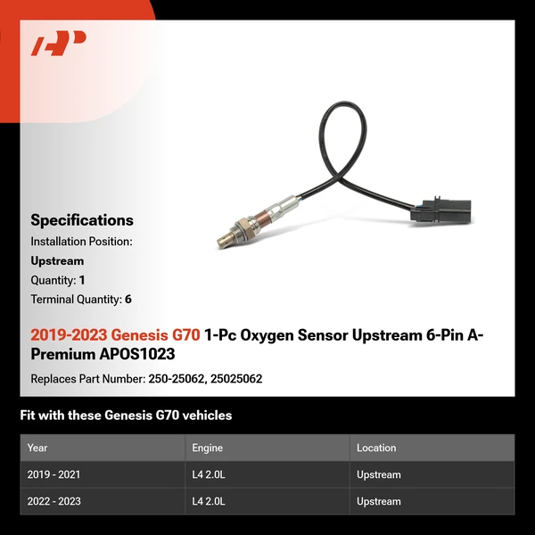 2019-2023 Genesis G70 1-Pc Oxygen Sensor Upstream 6-Pin A-Premium APOS1023