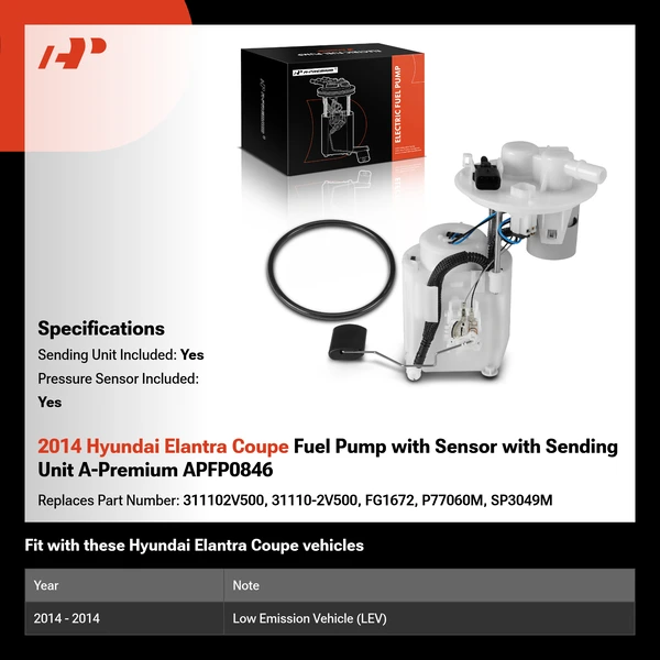 2014 Hyundai Elantra Coupe Fuel Pump with Sensor with Sending Unit A-Premium APFP0846