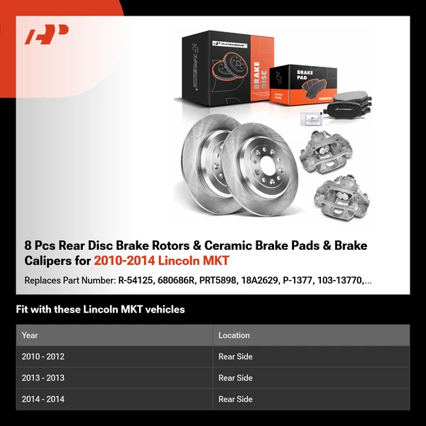 8 Pcs Rear Disc Brake Rotors & Ceramic Brake Pads & Brake Calipers for 2010-2014 Lincoln MKT