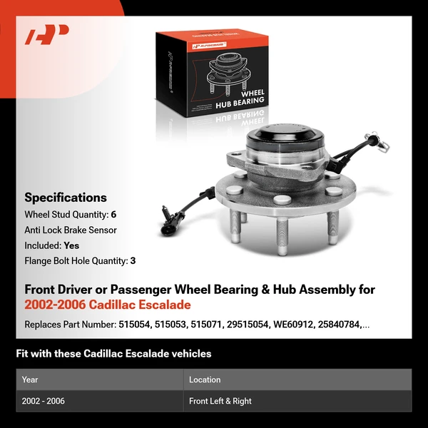 Front Driver or Passenger Wheel Bearing & Hub Assembly for 2002-2006 Cadillac Escalade