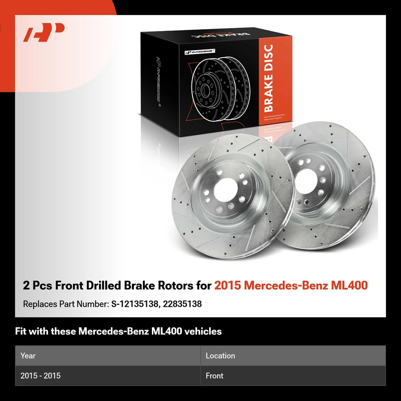 2 Pcs Front Drilled Brake Rotors for 2015 Mercedes-Benz ML400