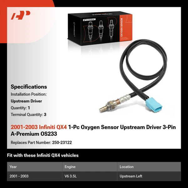2001-2003 Infiniti QX4 1-Pc Oxygen Sensor Upstream Driver 3-Pin A-Premium OS233