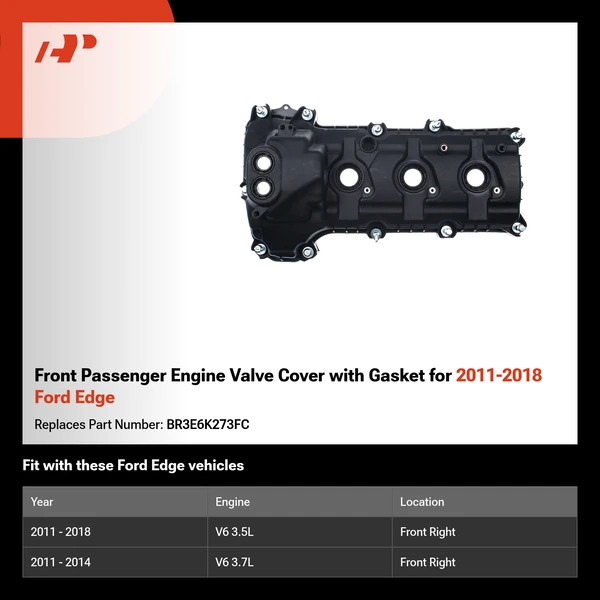 Front Passenger Engine Valve Cover with Gasket for 2011-2018 Ford Edge