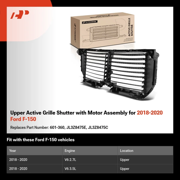 Upper Active Grille Shutter with Motor Assembly for 2018-2020 Ford F-150