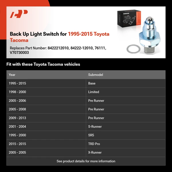 Back Up Light Switch for 1995-2015 Toyota Tacoma