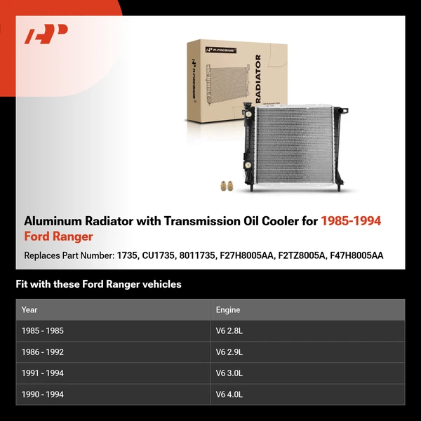 Aluminum Radiator with Transmission Oil Cooler for 1985-1994 Ford Ranger