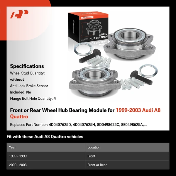 Front or Rear Wheel Hub Bearing Module for 1999-2003 Audi A8 Quattro