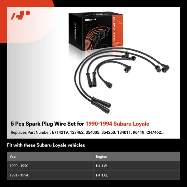 5 Pcs Spark Plug Wire Set for 1990-1994 Subaru Loyale